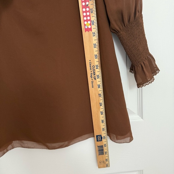 Wilfred Aritzia Emmylou Brown Cognac Square Neck Mini Dress Women’s 10 Chiffon - Picture 11 of 14